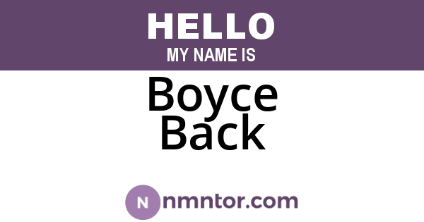 Boyce Back