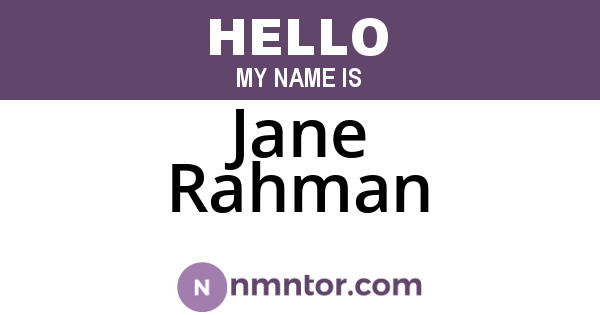 Jane Rahman