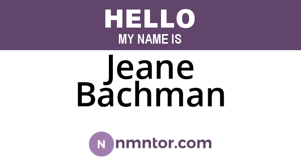 Jeane Bachman