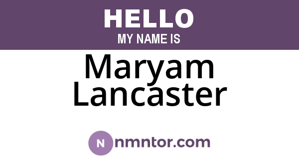 Maryam Lancaster