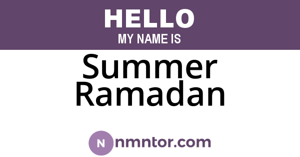 Summer Ramadan