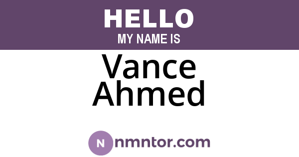 Vance Ahmed